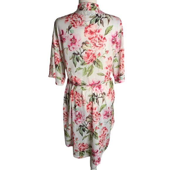 Show Me Your Mumu Short Brie Robe One Size White Floral Tie Belt Short Sleeve - Picture 4 of 6